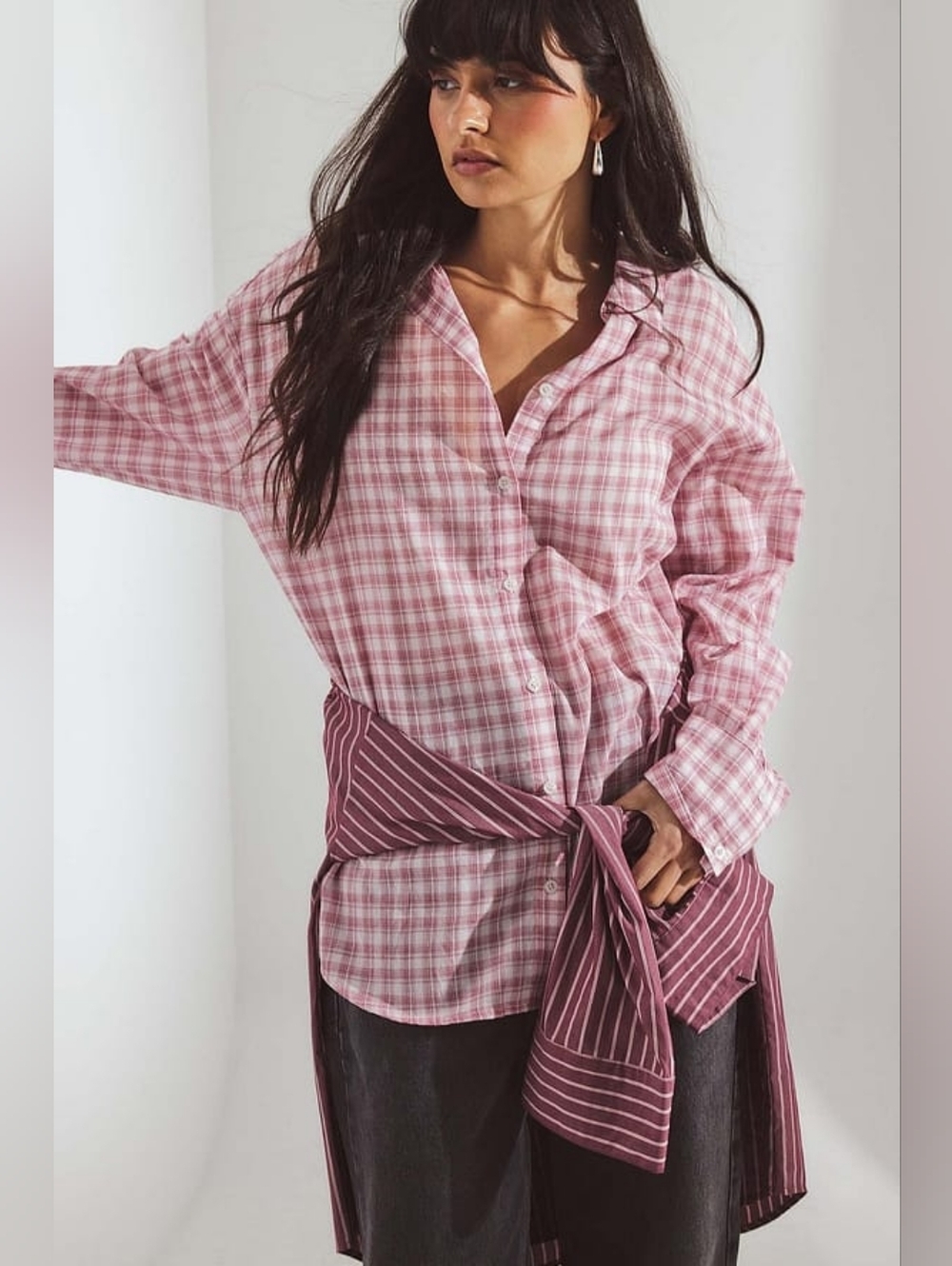 Checked Sheer Shirt In Pink Size EU34/Small